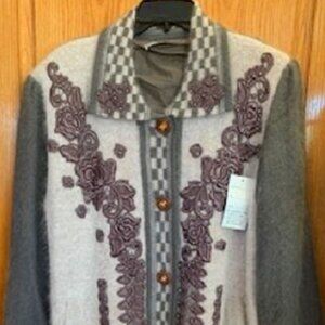 NWT Vintage Naomi High Quality Angora Lux Cardigan Sweater Beaded Embroidered L